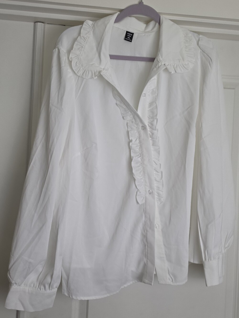Classic White Ruffle-Trim Blouse - Women